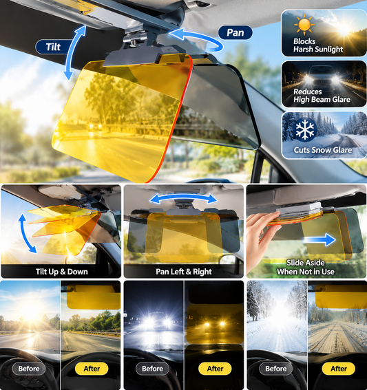 Car Anti-Glare Sun Visor, Dual Color Day Night Driving Shield,